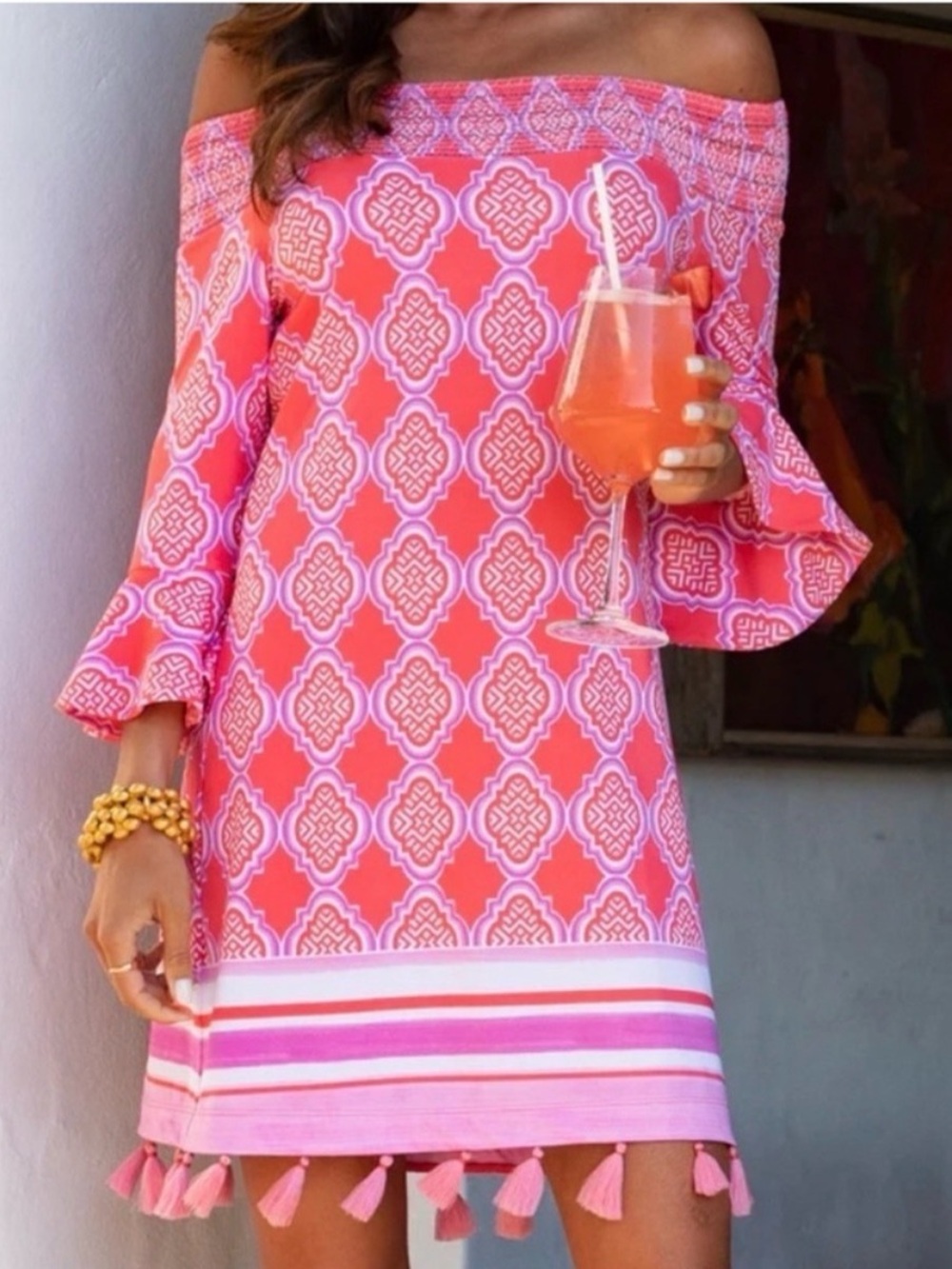 Cabana Life Coral and White Geometric Cover-Up Dress
